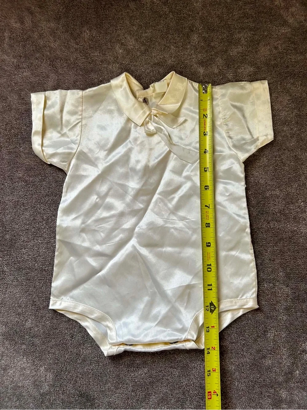 Vintage Baby Baptism Christening Romper Silky Satin Ivory Peter Pan 3-6 Months